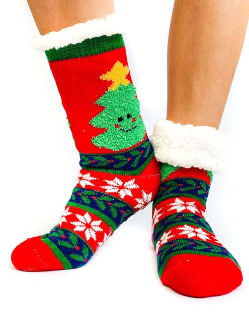 Női karácsonyi zokni FENYŐFA L26002 piros