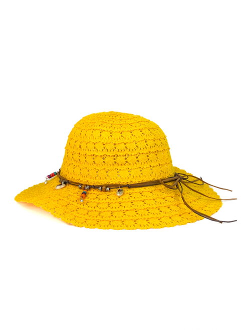 Žltý čipkovaný dámsky klobúk A-130