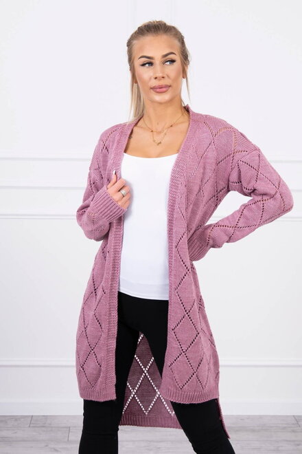 Dlhý pletený sveter kardigán tmavo - ružový 2020-4