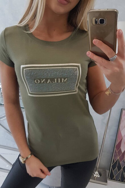 Női trikó felirattal MILANO khaki színben