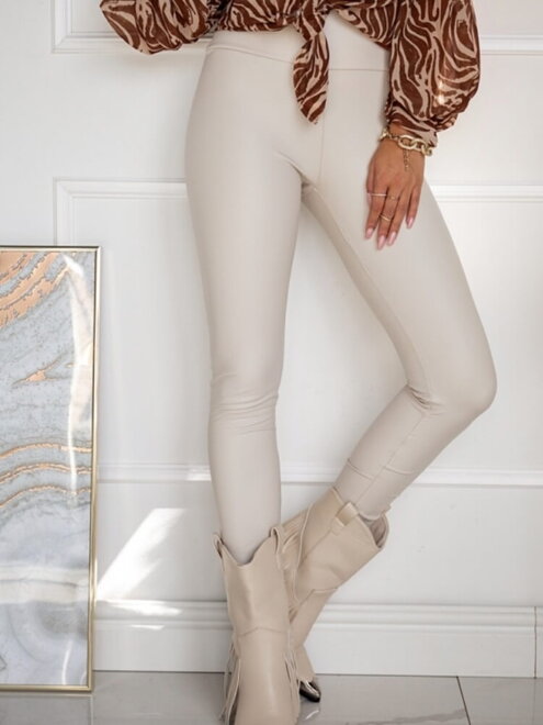 Enyhén bélelt női leggings krém színben