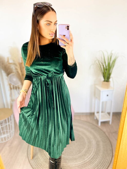 Dámske šaty s plisovanou sukňou zelené