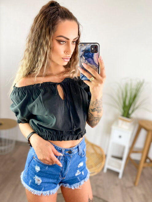 Női nyári crop-top fekete színben
