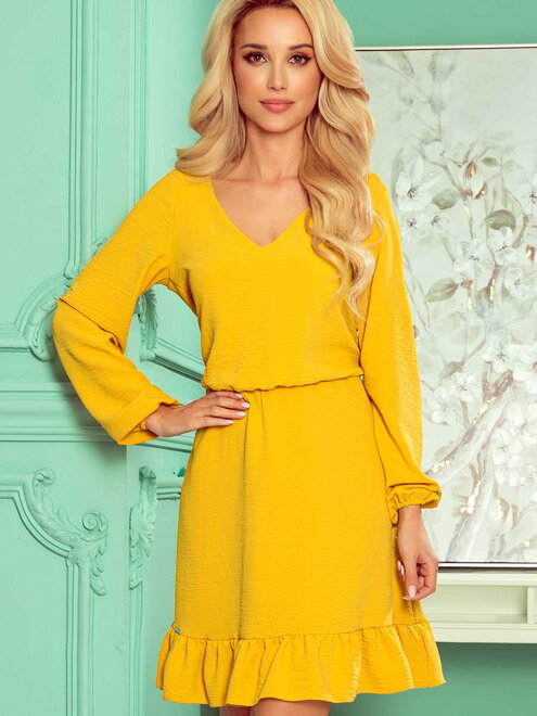 Elegáns nyári ruha 295-6 mustár színben