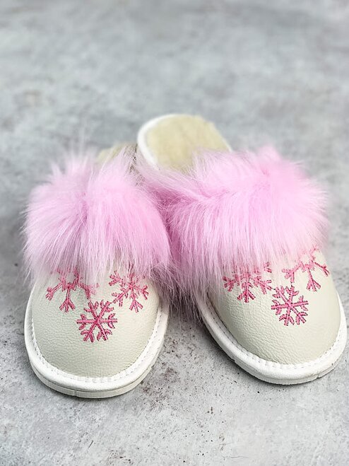Női bőr papucs modell 21 rózsaszín hópehely