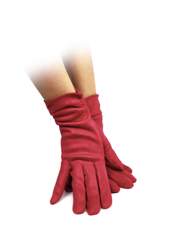 Úpletové rukavice v dizajne brúsenej kože červené