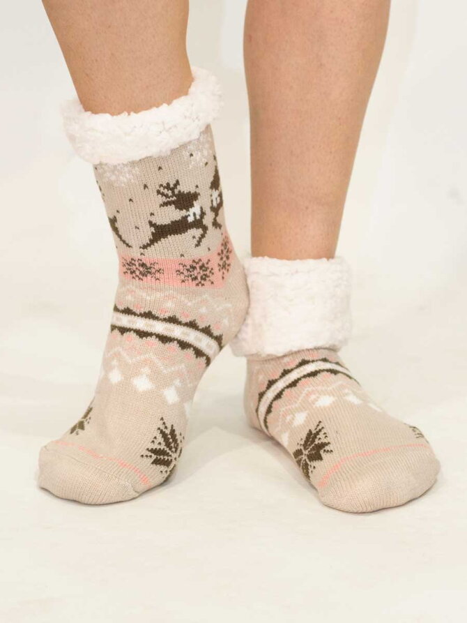 Női termo zokni rénszarvas hópehely mintával kapucsinó színben 5