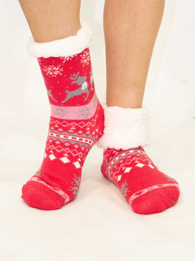 Női termo zokni rénszarvas hópehely mintával rózsaszín színben 6