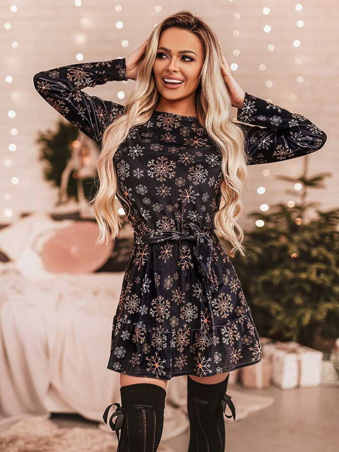 Á-szabású karácsonyi ruha FLV759 BLACK 