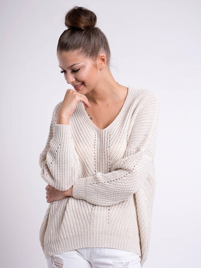 Női kötött pulóver LAYLA krémszín