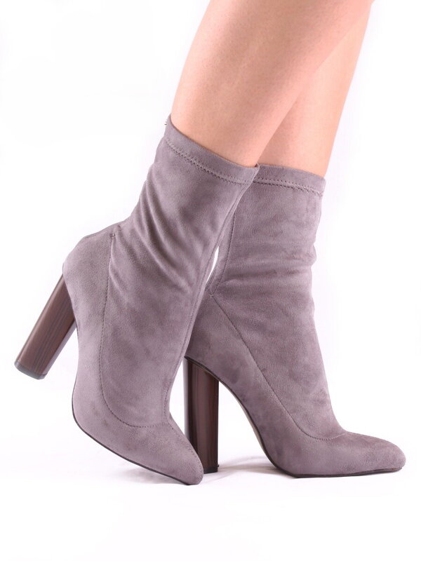 Eleganckie szare buty na szerokim obcasie 6049-5