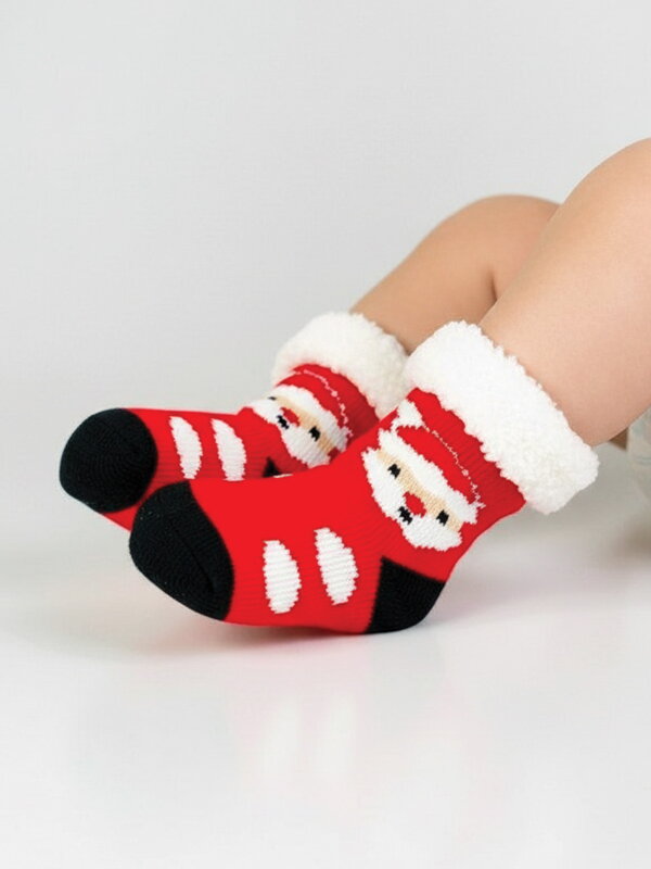 Meleg zokni csecsemőknek L024 piros mikulás