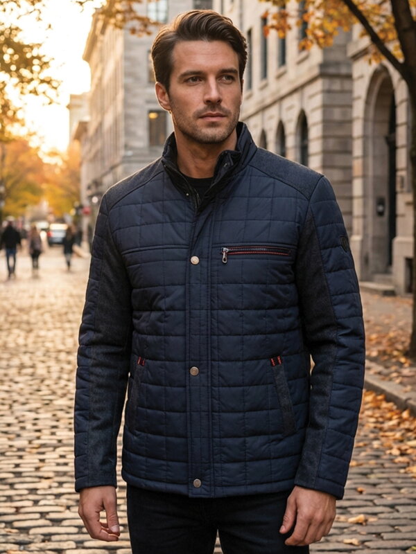 Sötétkék steppelt férfi kabát