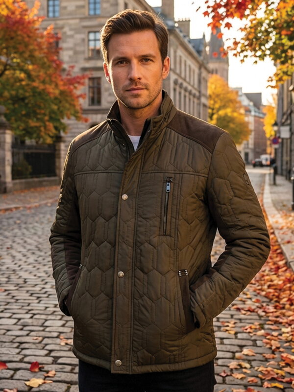 Férfi steppelt kabát sötétzöld