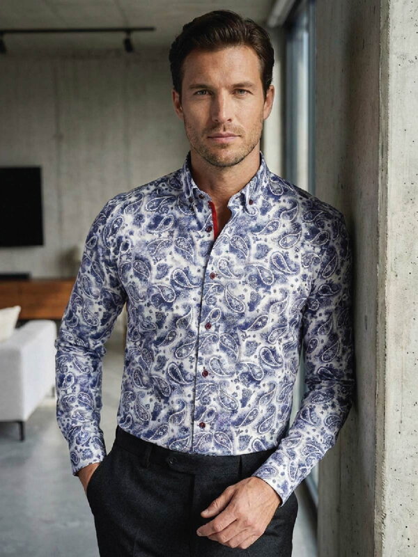 Férfi ing 3313/ V12 fehér + kék mintával