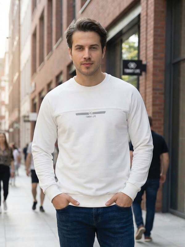 Pohodlná pánska biela mikina cez hlavu 