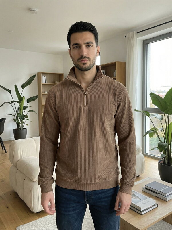 Pánsky vrúbkovaný sveter so zipsom 