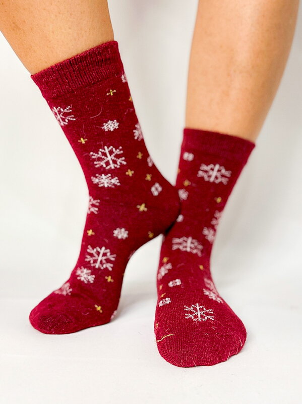 Karácsonyi zokni hópehely motívummal bordó