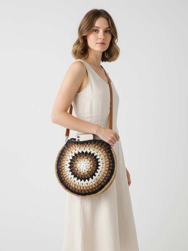 Szalma kézitáska kerek formában