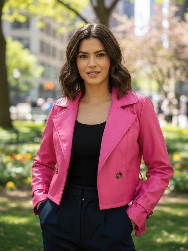 Női Croptop bőrdzseki rózsaszín