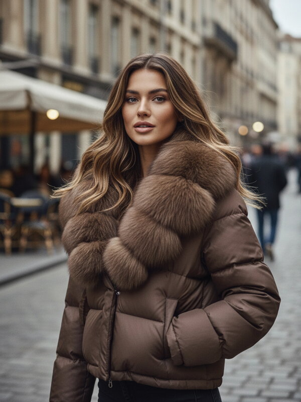 Téli barna kabát valódi szőrmével