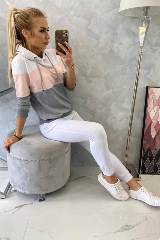 Női melegítő szett színes csíkokkal 8877 fehér színben