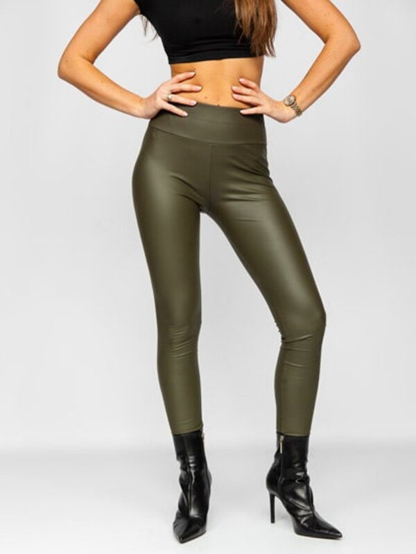 Khaki bőr női leggings