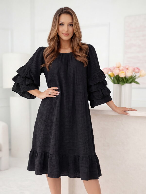 Dámske čierne letné šaty s volánmi