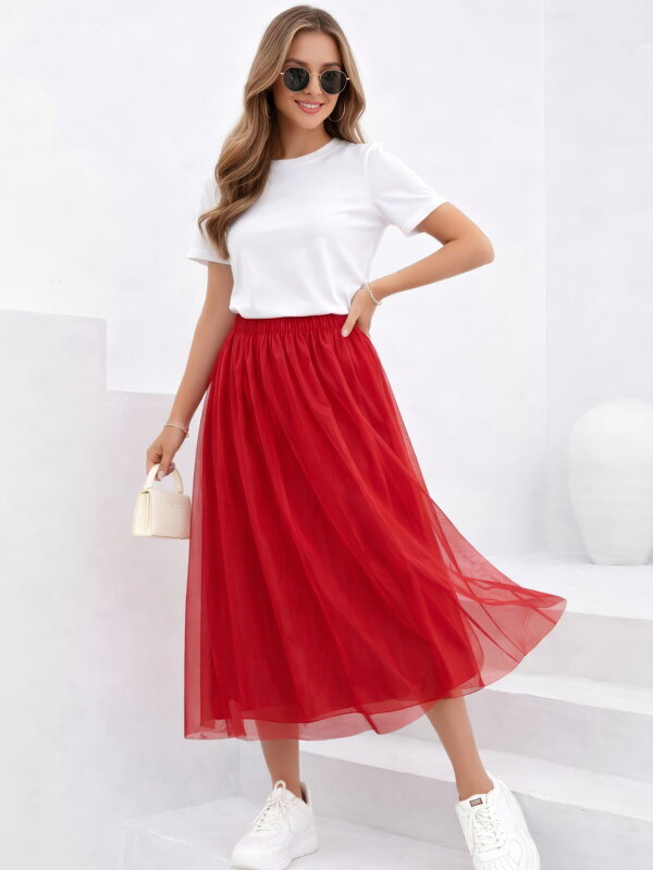 Női tüll piros szoknya béléssel
