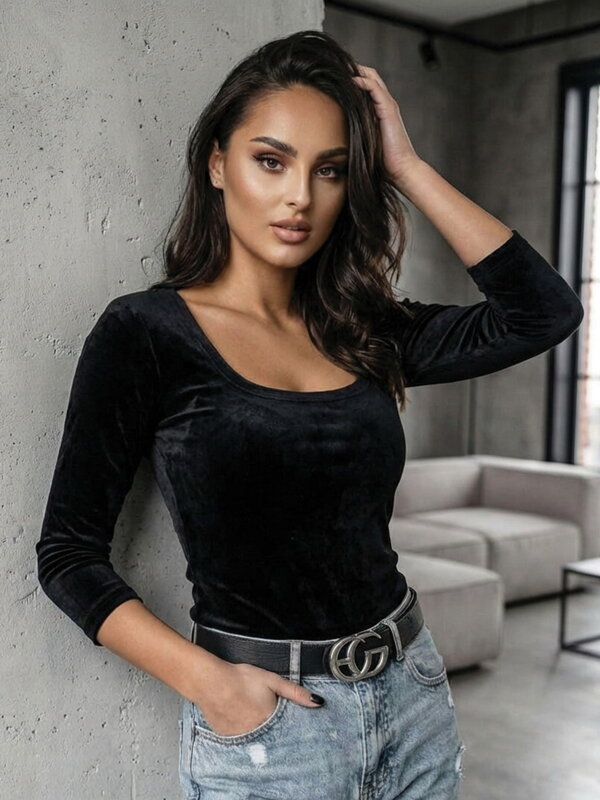 Női 3/4 ujjú póló VSB HELA VELUR fekete