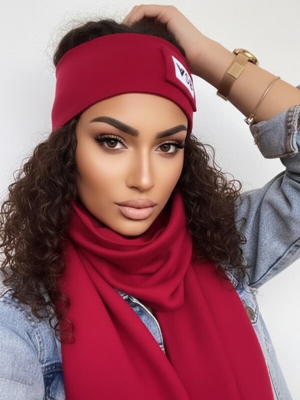 Luxus női szett VSB sál + fejpánt bordó