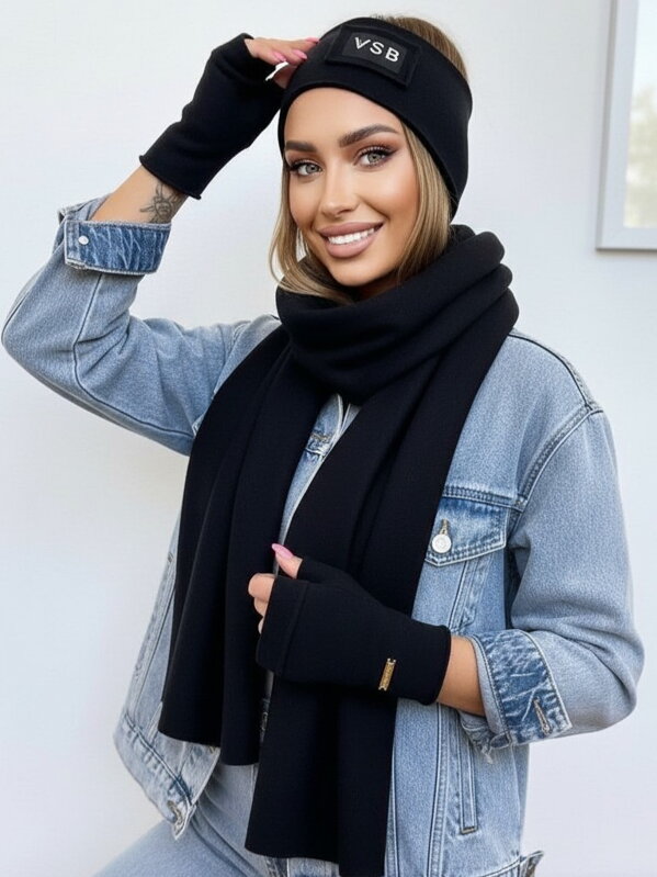  VSB szett sál + fejpánt + keszttyű fekete